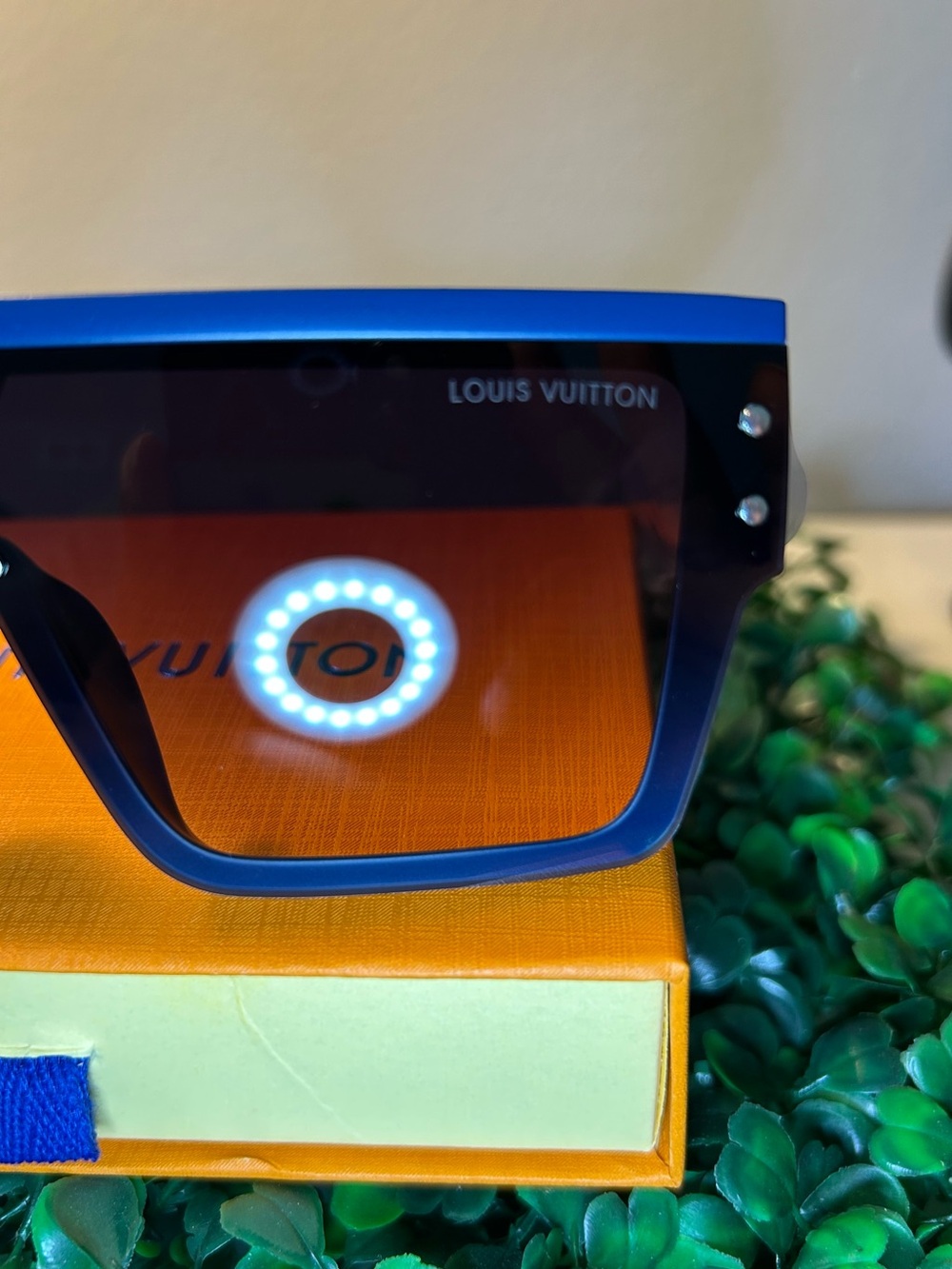 Louis Vuitton Men's Blue Frame Sunglasses with Amber Lenses